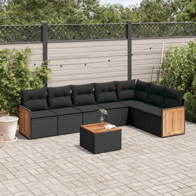 Vidaxl - Salon de jardin 8 pcs avec coussins noir résine tressée