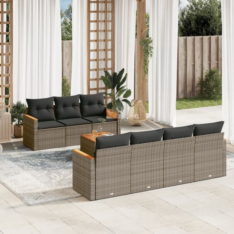 Salon de jardin 8 pcs avec coussins gris résine tressée vidaXL