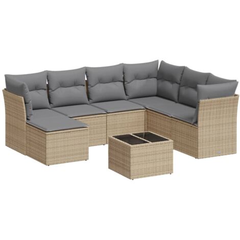 Salon de jardin avec coussins 8 pcs beige résine tressée