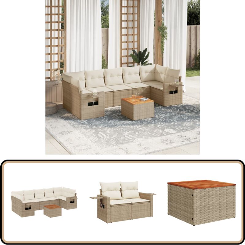 Salon de jardin avec coussins 8 pcs beige résine tressée - Canapé Jardin - Salon De Jardin - Set De Jardin - Meuble Extérieur - Résine Tressée