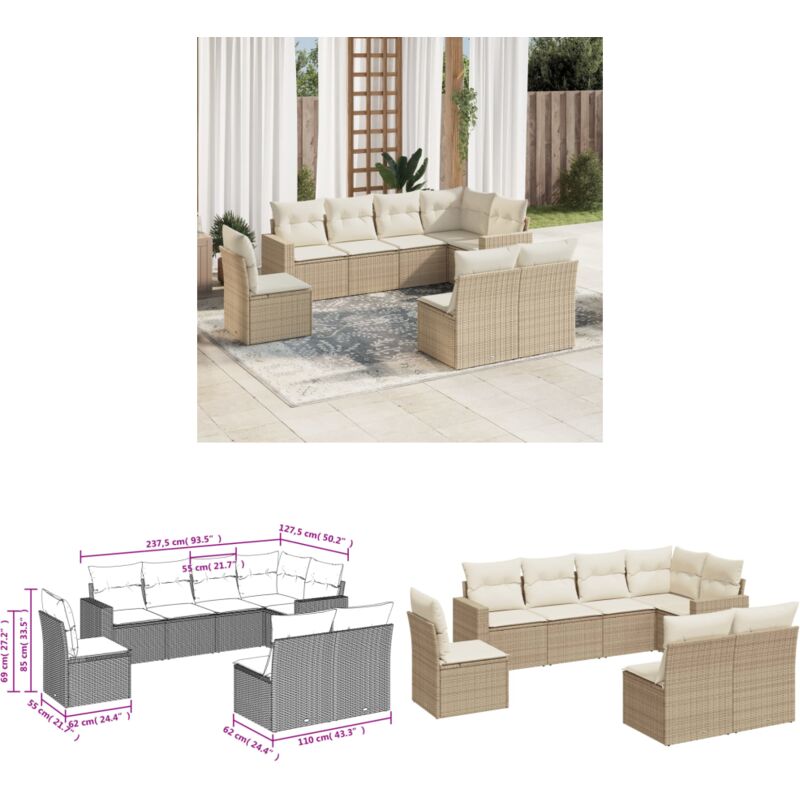 Salon de jardin avec coussins 8 pcs beige résine tressée - Canapé Jardin - Set Salon Extérieur - Mobilier De Jardin - Résine Tressée - Rotin