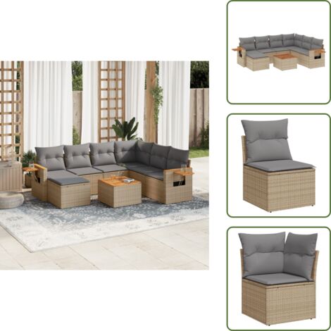 Salon de jardin avec coussins 8 pcs beige résine tressée - Ensemble Salon De Jardin - Meuble Extérieur - Jardin Design - Mobilier De Jardin - Chaise Longue