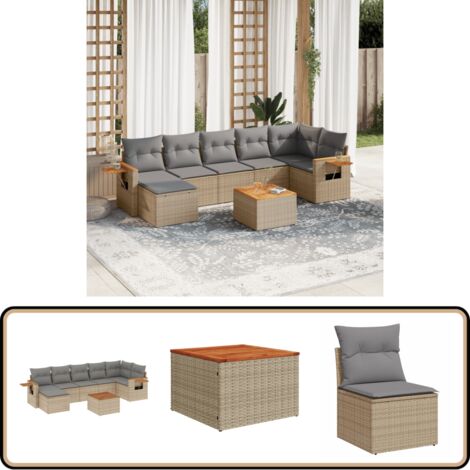 Salon de jardin avec coussins 8 pcs beige résine tressée - Ensemble Salon De Jardin - Meuble Extérieur - Jardin Design - Mobilier De Jardin - Chaise Lounge