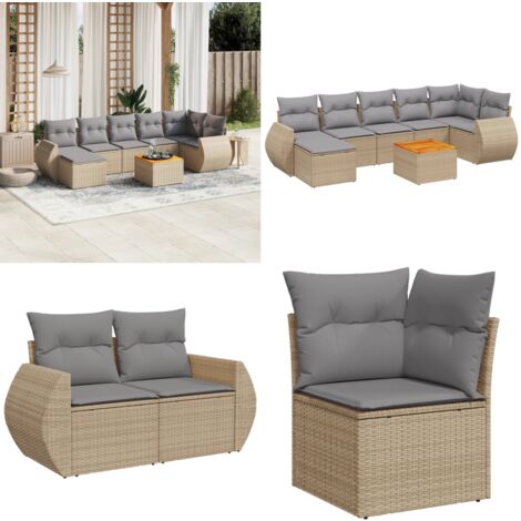 Salon de jardin avec coussins 8 pcs beige résine tressée - Ensemble Salon De Jardin - Meuble Extérieur - Jardin Design - Mobilier De Jardin - Chaise Lounge - Home & Living