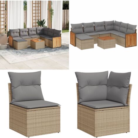 Salon de jardin avec coussins 8 pcs beige résine tressée - Ensemble Salon De Jardin - Meuble Extérieur - Mobilier De Jardin - Chaise Longue - Set Salon - Home & Living
