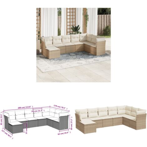 Salon de jardin avec coussins 8 pcs beige résine tressée - Salon De Jardin - Canapé Extérieur - Ensemble Salon De Jardin - Meuble De Jardin - Mobilier De Jardin - Home & Living