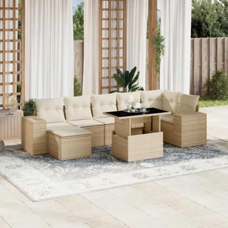 Salon de jardin avec coussins 8 pcs beige résine tressée vidaXL