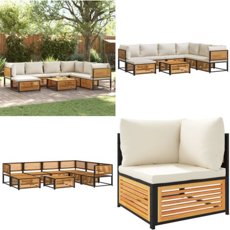 Salon de jardin avec coussins 8 pcs bois massif d'acacia - Ensemble Salon De Jardin - Canapé D'extérieur - Meuble De Jardin - Jardin - Acacia - Home & Living