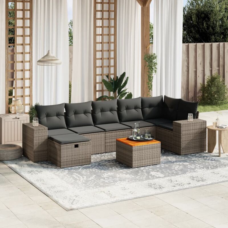 Vidaxl - Salon de jardin 8 pcs avec coussins gris résine tressée