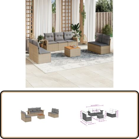 Salon de jardin avec coussins 8pcs mélange beige résine tressée - Ensemble Salon De Jardin - Meubles De Jardin - Salon Extérieur - Mobilier De Jardin - Chaise Lounge