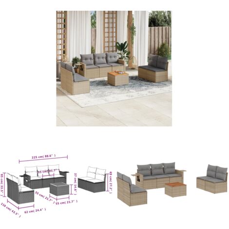 Salon de jardin avec coussins 8pcs mélange beige résine tressée - Ensemble Salon De Jardin - Meubles De Jardin - Salon Extérieur - Mobilier De Jardin - Chaise Lounge - Home & Living