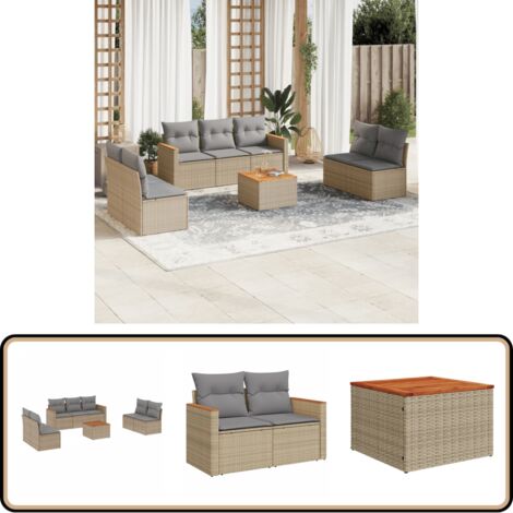 Salon de jardin avec coussins 8pcs mélange beige résine tressée - Ensemble Salon De Jardin - Mobilier De Jardin - Canapé Extérieur - Set De Salon - Chaise Longue