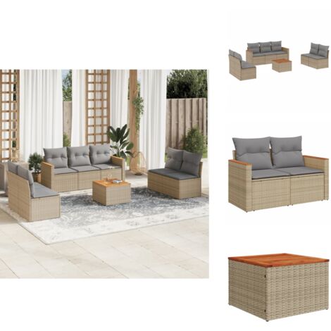 Salon de jardin avec coussins 8pcs mélange beige résine tressée - Ensemble Salon De Jardin - Mobilier De Jardin - Canapé Extérieur - Set De Salon - Chaise Longue