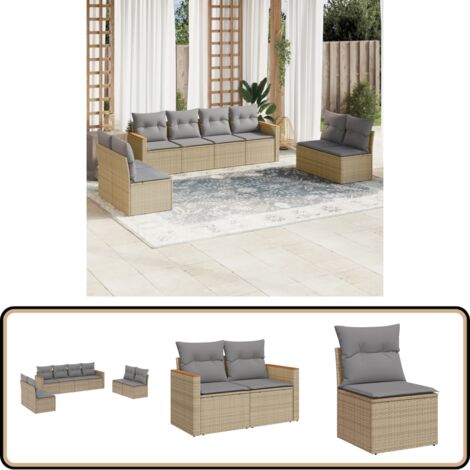 Salon de jardin avec coussins 8pcs mélange beige résine tressée - Ensemble Salon De Jardin - Mobilier De Jardin - Salon Extérieur - Canapé Jardin - Chaise Lounge
