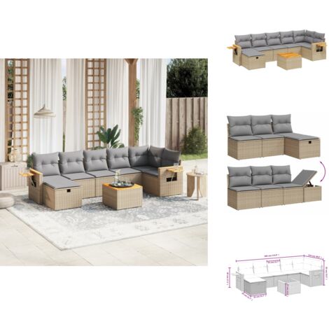 Salon de jardin avec coussins 8pcs mélange beige résine tressée - Ensemble Salon De Jardin - Mobilier Extérieur - Meubles De Jardin - Chaise Longue - Set Salon