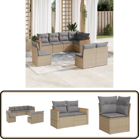 Salon de jardin avec coussins 8pcs mélange beige résine tressée - Salon De Jardin - Mobilier Extérieur - Résine Tressée - Set Salon - Chaise Longue