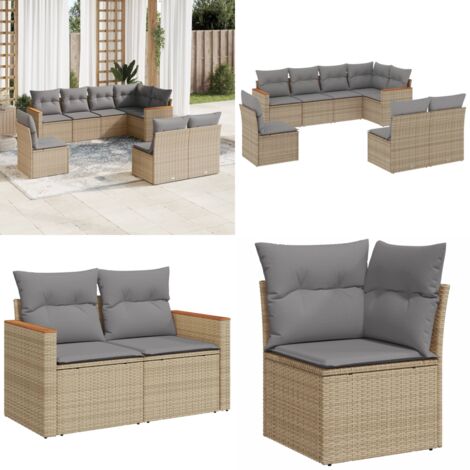 Salon de jardin avec coussins 8pcs mélange beige résine tressée - Salon De Jardin - Mobilier Extérieur - Résine Tressée - Set Salon - Chaise Longue - Home & Living