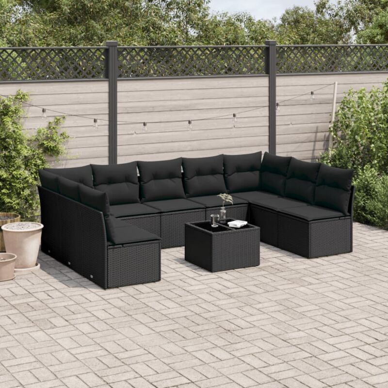 Vidaxl - Salon de jardin 10 pcs avec coussins noir résine tressée