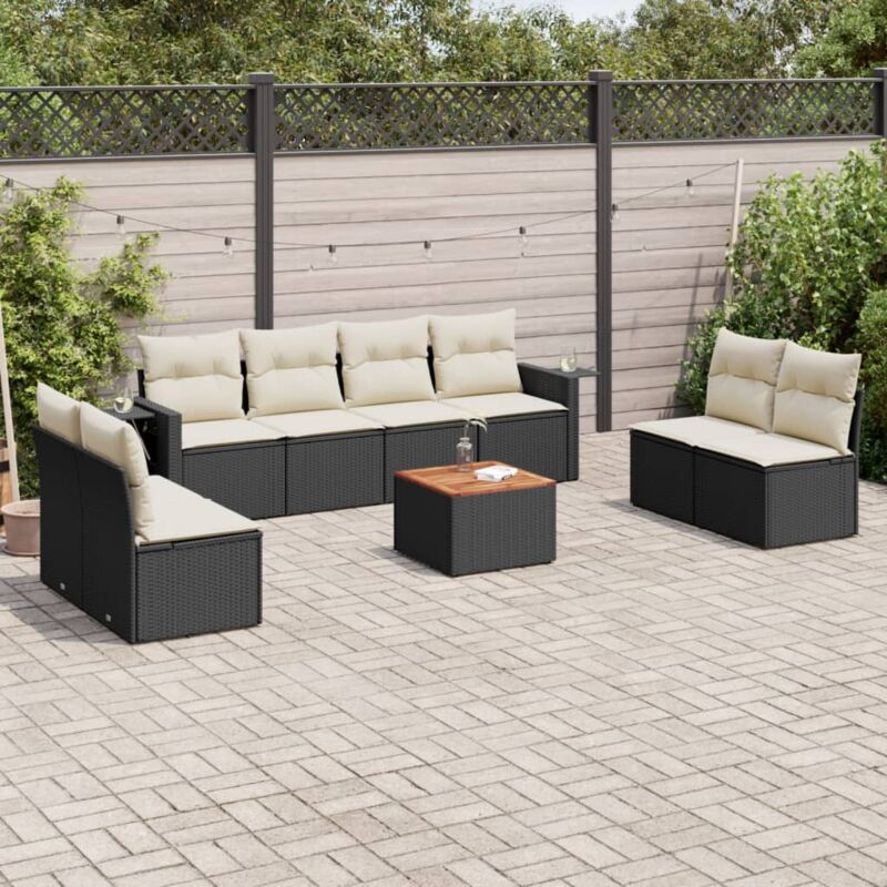 Salon de jardin 9 pcs avec coussins noir résine tressée - Vidaxl