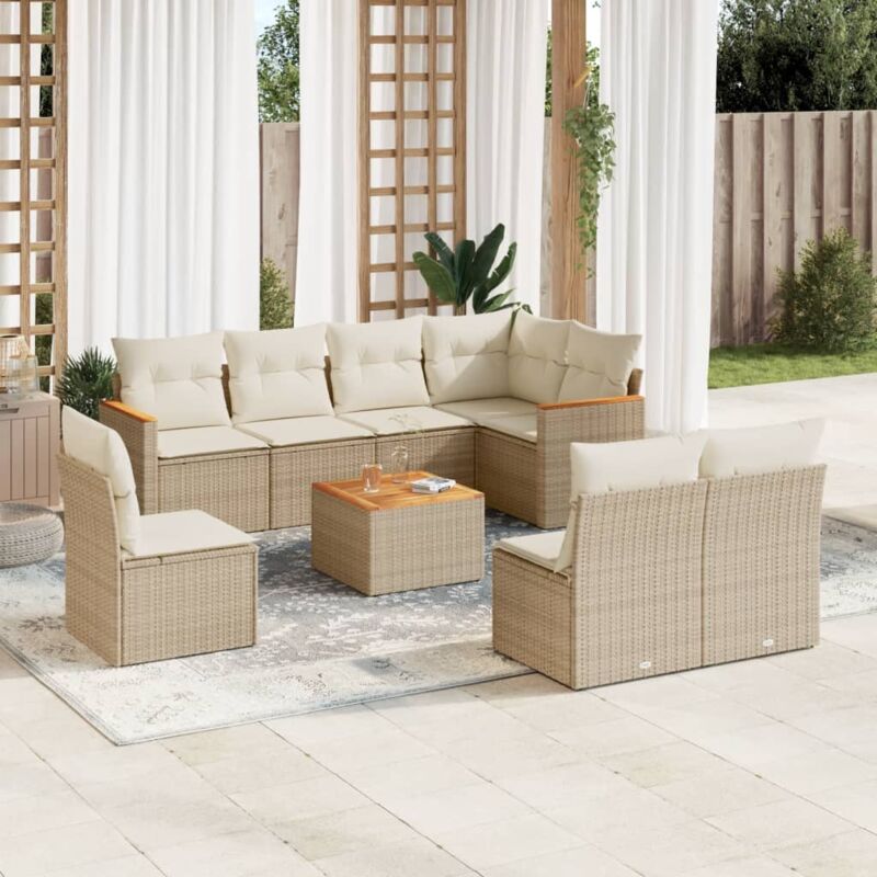 Vidaxl - Salon de jardin avec coussins 9 pcs beige résine tressée