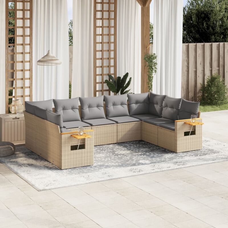 Vidaxl - Salon de jardin avec coussins 9 pcs beige résine tressée