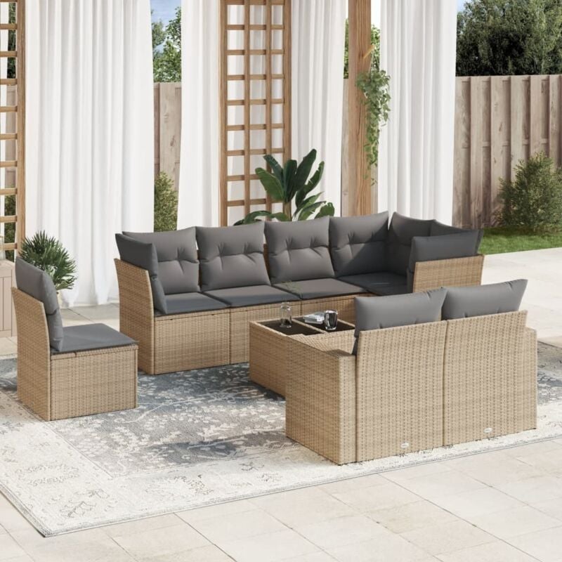 Vidaxl - Salon de jardin avec coussins 9 pcs beige résine tressée