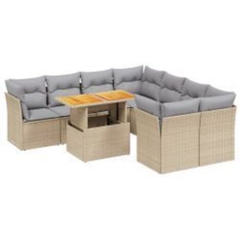 Salon de jardin avec coussins 9 pcs beige résine tressée