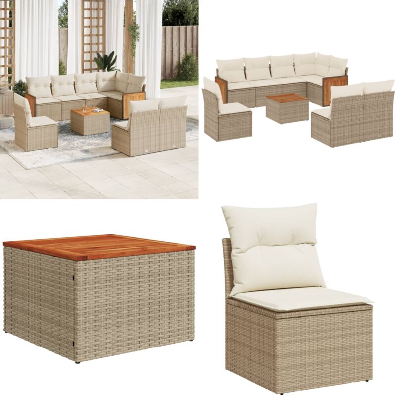 Salon de jardin avec coussins 9 pcs beige résine tressée - Ensemble Salon De Jardin - Meuble Extérieur - Mobilier De Jardin - Salon De Jardin Beige