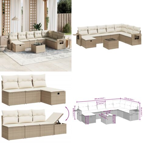 Salon de jardin avec coussins 9 pcs beige résine tressée - Ensemble Salon De Jardin - Mobilier De Jardin - Canapé D'extérieur - Set De Jardin - Chaise Lounge - Home & Living