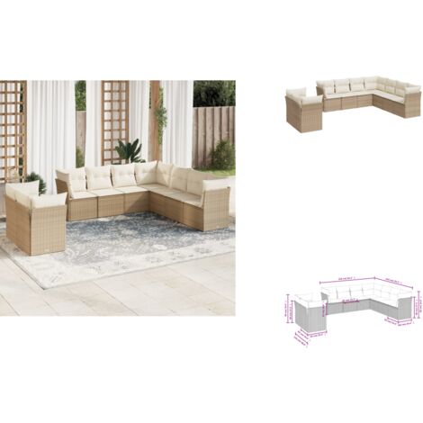 Salon de jardin avec coussins 9 pcs beige résine tressée - Salon De Jardin - Canapé Extérieur - Ensemble Salon De Jardin - Meuble De Jardin - Mobilier De Jardin