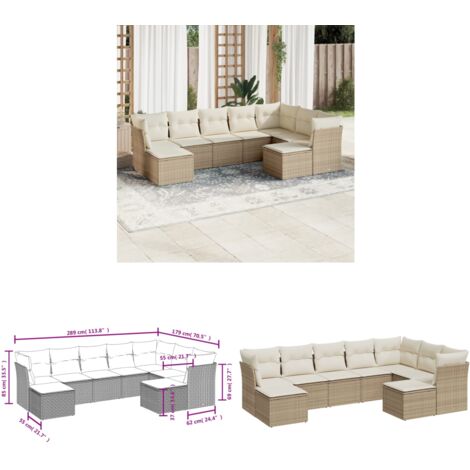 Salon de jardin avec coussins 9 pcs beige résine tressée - Salon De Jardin - Canapé Extérieur - Ensemble Salon De Jardin - Meuble De Jardin - Mobilier De Jardin - Home & Living