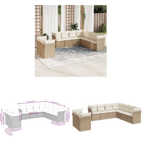Salon de jardin avec coussins 9 pcs beige résine tressée - Salon De Jardin - Canapé Extérieur - Ensemble Salon De Jardin - Meuble De Jardin - Mobilier De Jardin - Home & Living