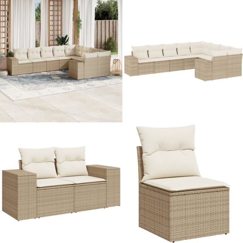 Salon de jardin avec coussins 9 pcs beige résine tressée - Salon De Jardin - Meuble De Jardin - Salon Extérieur - Ensemble De Canapés - Canapé
