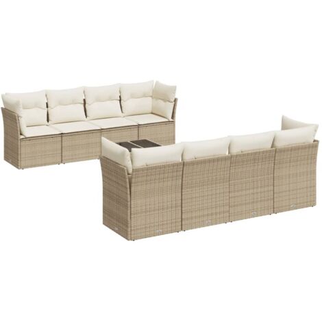 Salon de jardin avec coussins 9 pcs beige résine tressée vidaXL