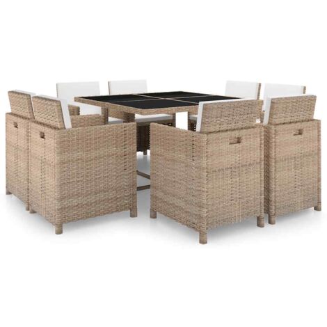 Salon de jardin avec coussins 9 pcs,Mobilier de terrasse,Table et Chaise pour Relax Résine tressée Beige -YZ312927