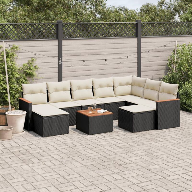 Vidaxl - Salon de jardin 10 pcs avec coussins noir résine tressée