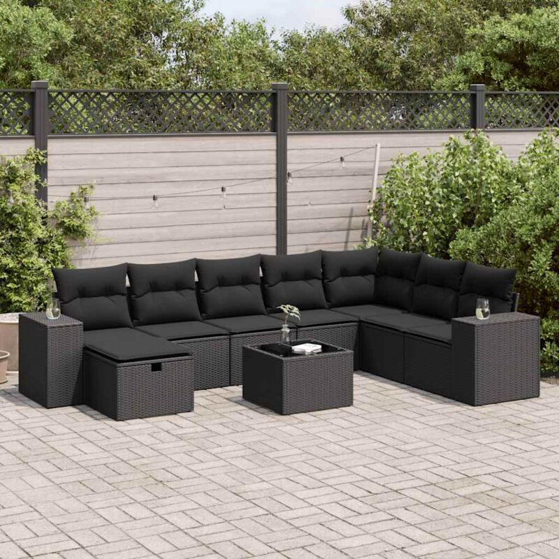 Vidaxl - Salon de jardin 9 pcs avec coussins noir résine tressée