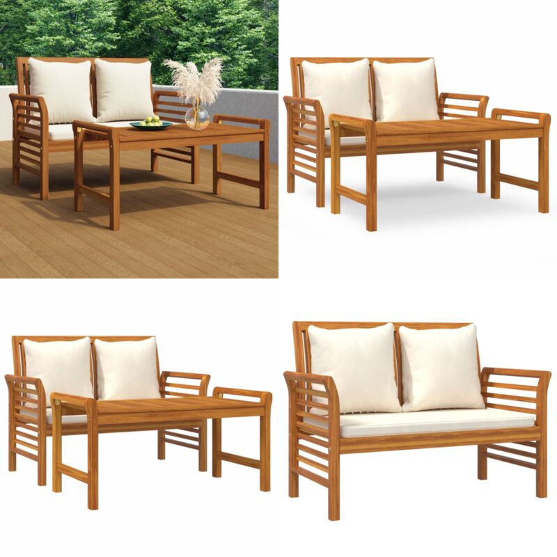 Salon de jardin avec coussins blanc crème 2 pcs Bois massif - Meubles De Jardin - Salon De Jardin - Set De Salon - Mobilier Extérieur - Acacia - Home