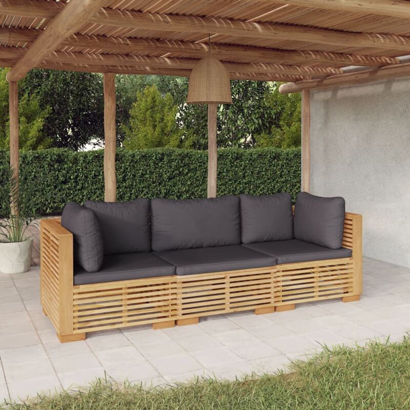 Vidaxl - Salon de jardin 3 pcs avec coussins Bois de teck solide