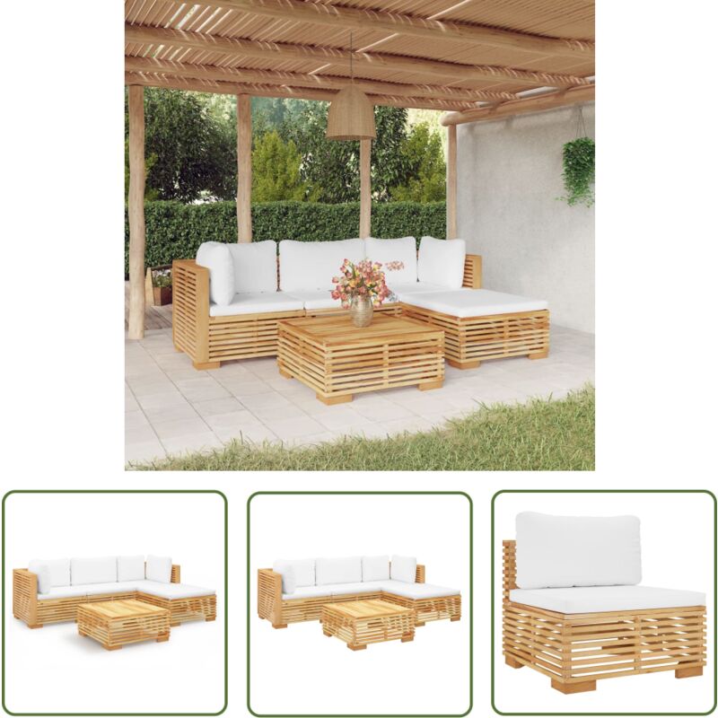 The Living Store Salon de jardin 5 pcs avec coussins Bois de teck solide - Salon De Jardin - Meubles De Jardin - Set De Salon De Jardin - Meubles De