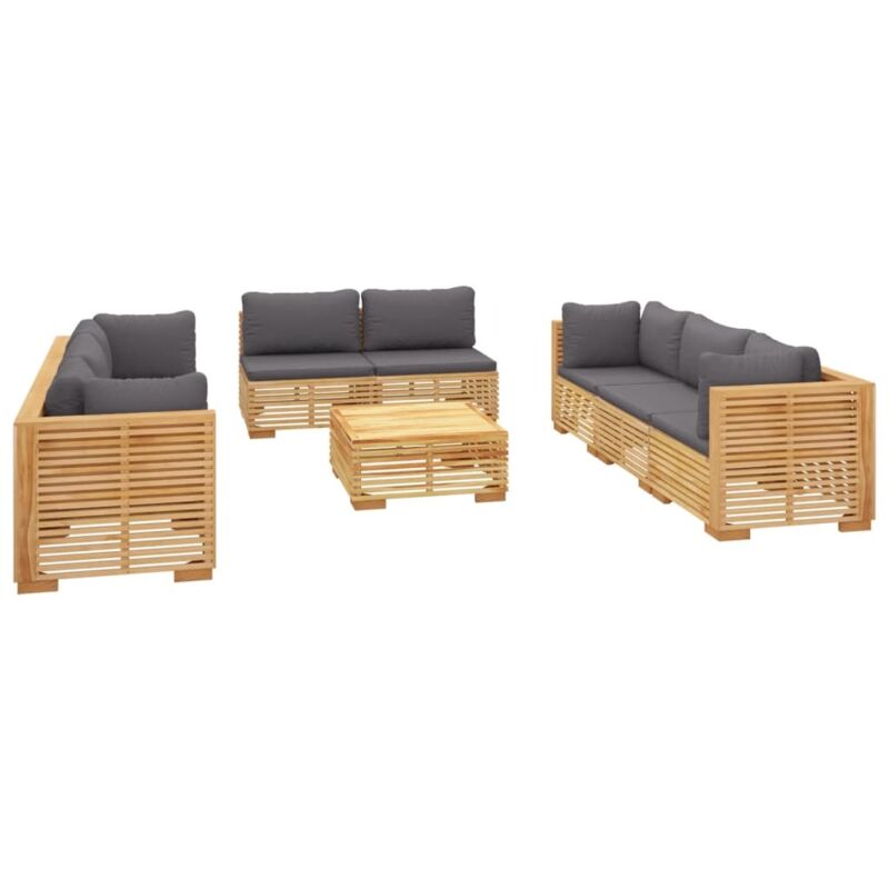 Salon de jardin 9 pcs avec coussins Bois de teck solide Vidaxl