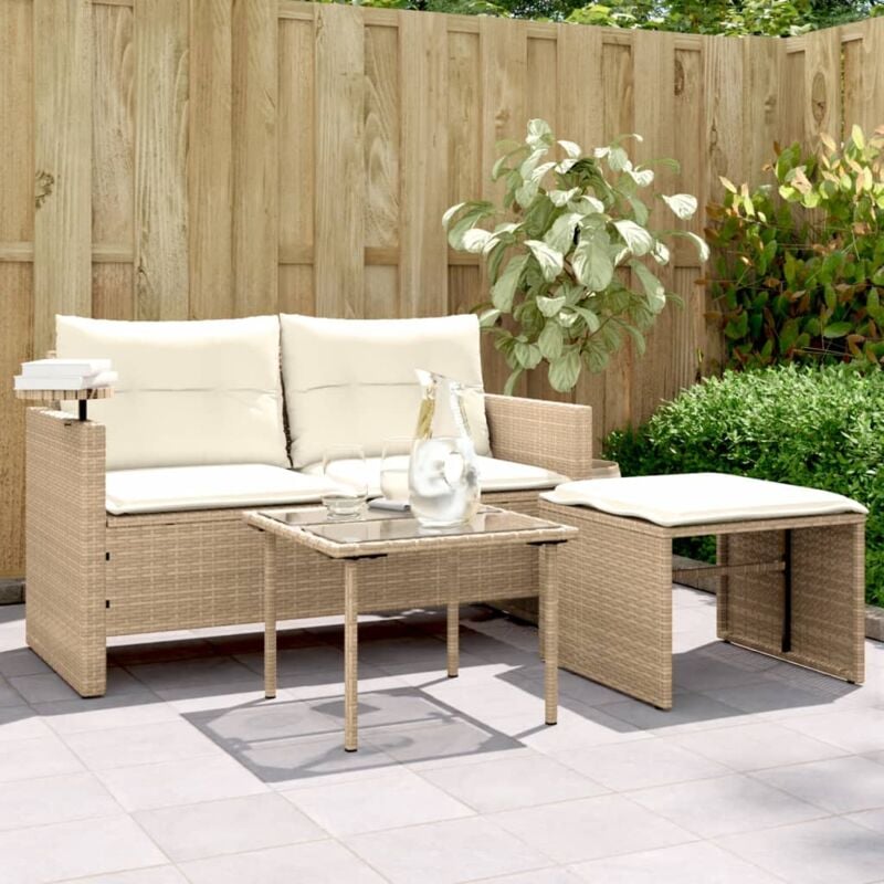 Vidaxl - Salon de jardin avec coussins 3 pcs beige résine tressée