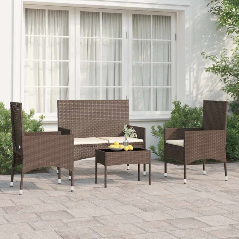 Vidaxl - Salon de jardin 4 pcs avec coussins Marron Résine tressée