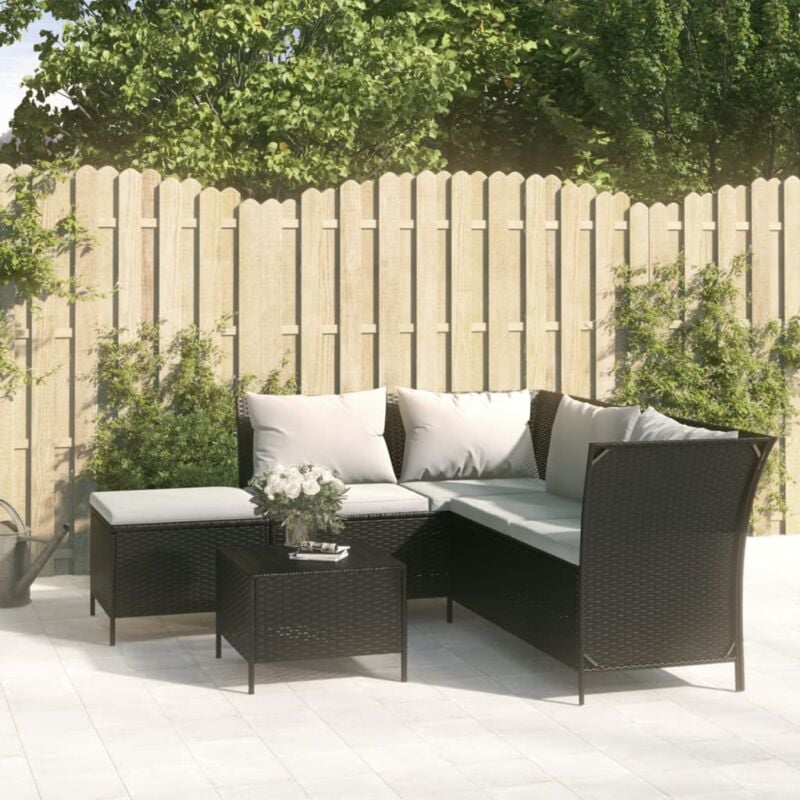 Vidaxl - Salon de jardin 4 pcs avec coussins Noir Résine tressée