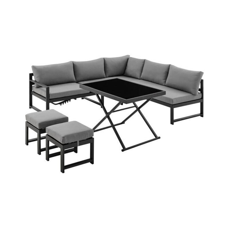 Les Tendances - Salon de jardin avec structure en aluminium avec coussins - 7 personnes - Hipu - Gris