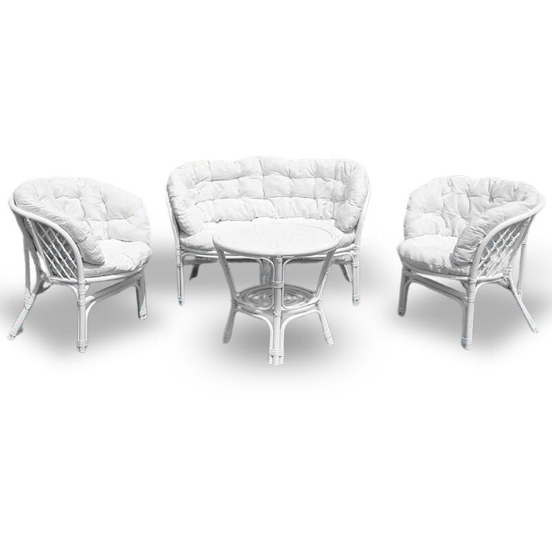 Salon de jardin Bahama en bambou avec coussins blancs