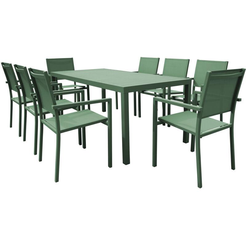 Happy Garden - Salon de jardin bari en textilène vert sauge 8 places - aluminium vert sauge