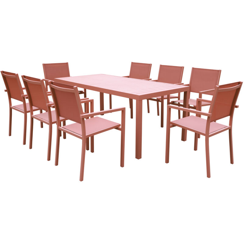HAPPY GARDEN - Salon de jardin BARI en textilène terracotta 8 places - aluminium terracotta