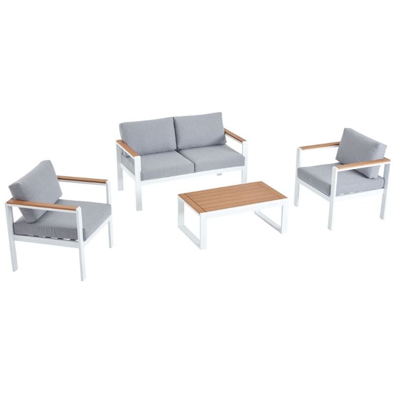 Maringo, salon de jardin bas blanc alu 4p