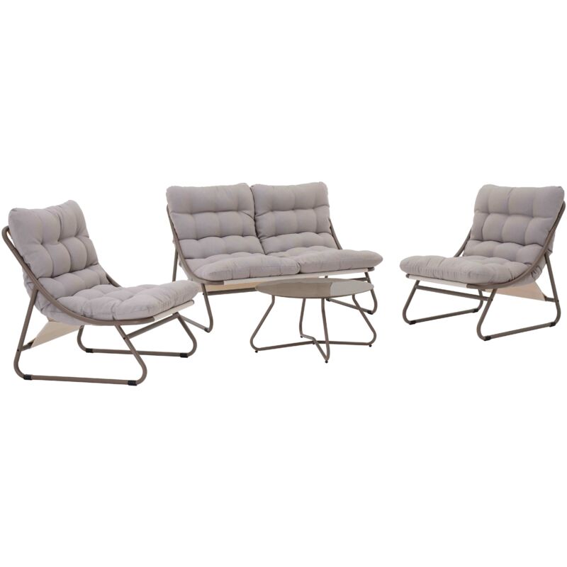 Salon de jardin bas 4 places en métal taupe